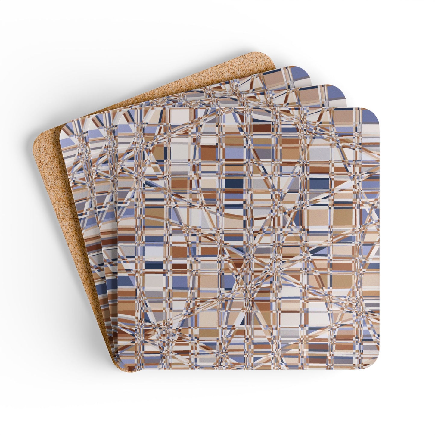 Corkwood Coaster Set  (4 pcs)  "GRIDWRAP" col Bandwidth