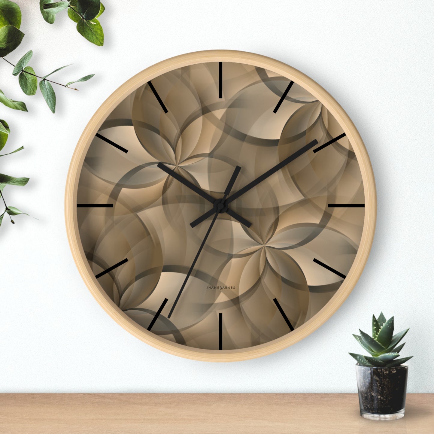 "FLORA" col Sand Dunes - Jhane Barnes custom designed Wall Clock. *Click to select your base color + hands that best matches your space