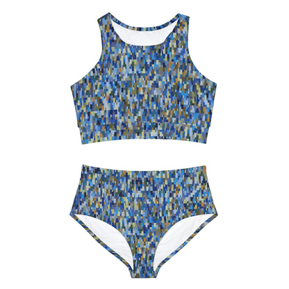 Sporty Bikini Set POLYOMINOES" col Blue Jeans