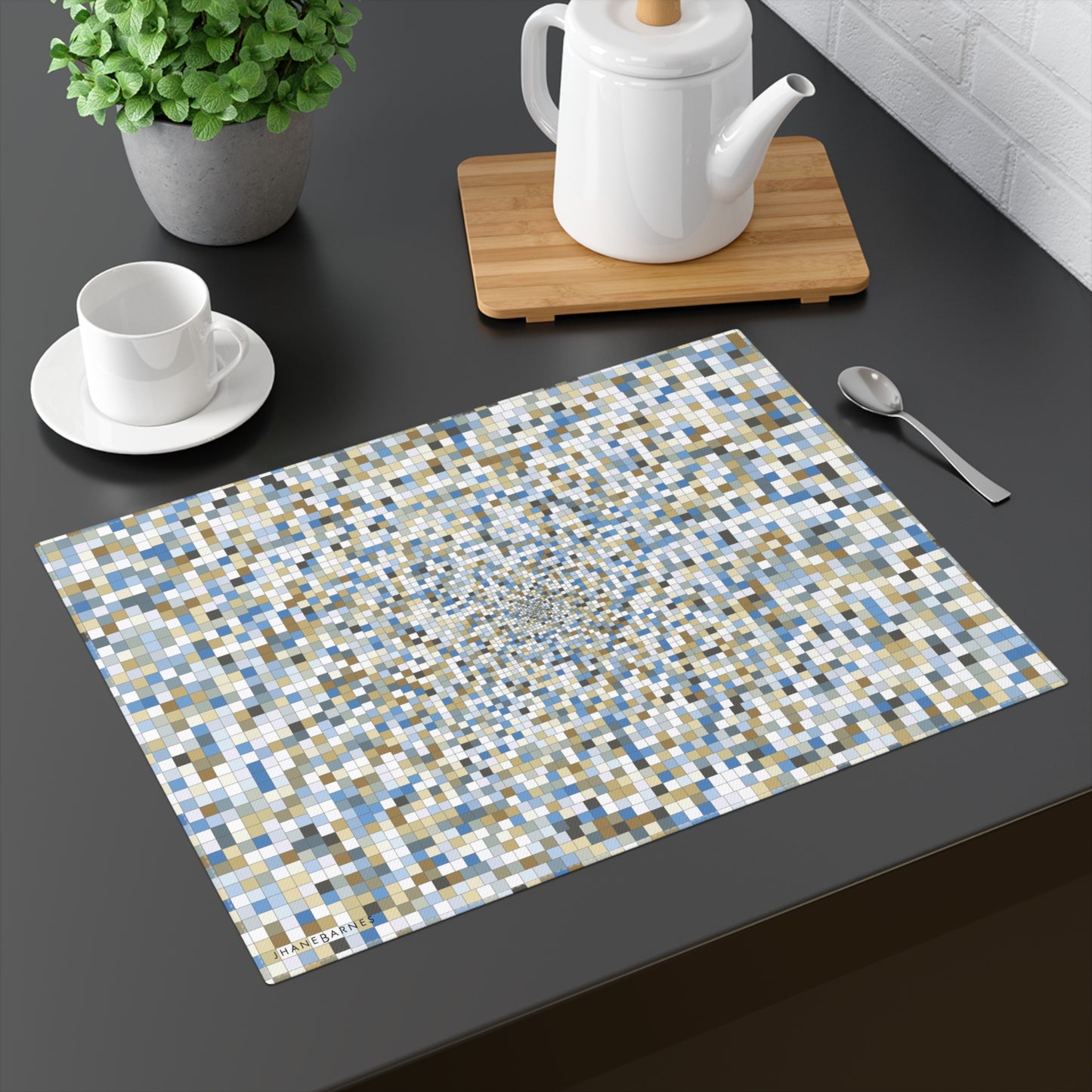 "SQUARES" col Ghost Placemat Jhane Barnes custom design