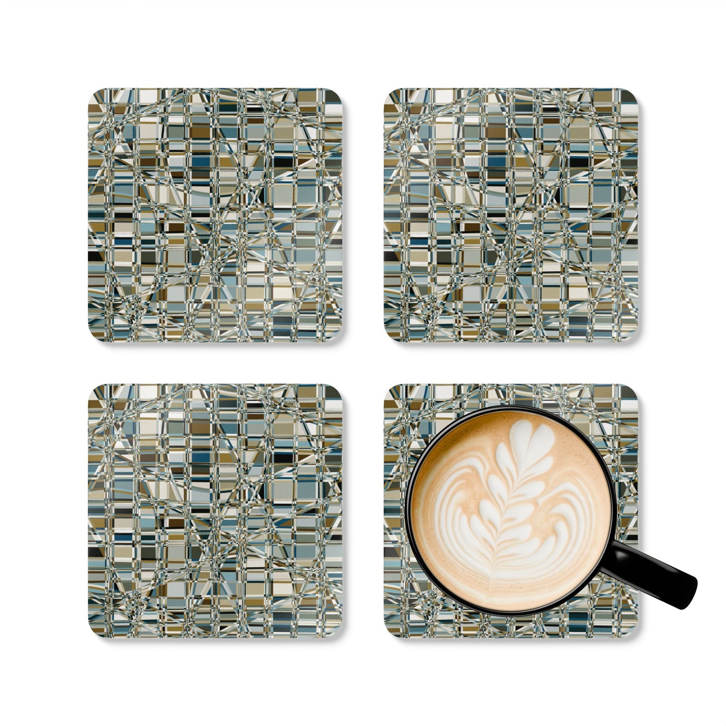 Corkwood Coaster Set  (4 pcs)  "GRIDWRAP" COL Mint Chocolate