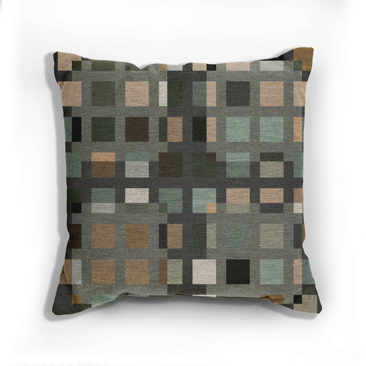 "SQUARZE" col. Terra & Firma. Woven Pillow. Jhane Barnes custom design