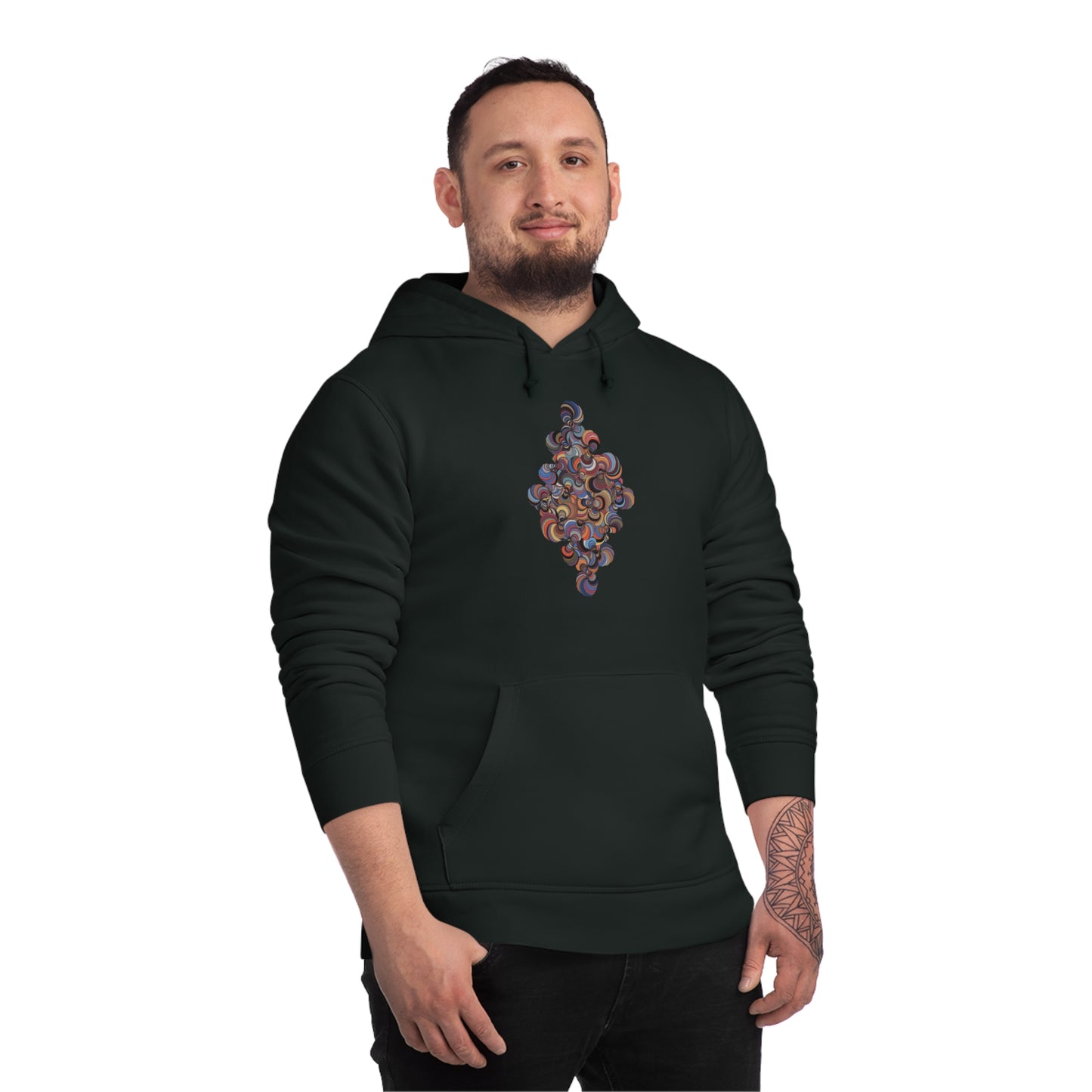 Men's Organic Hoodie with Vibrant Fractal Medallion Pattern