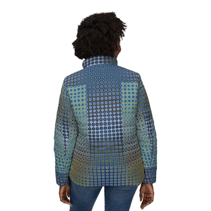 Women’s Puffer Jacket "FREQUENCY" col Blue Jeans, Jhane Barnes custom design