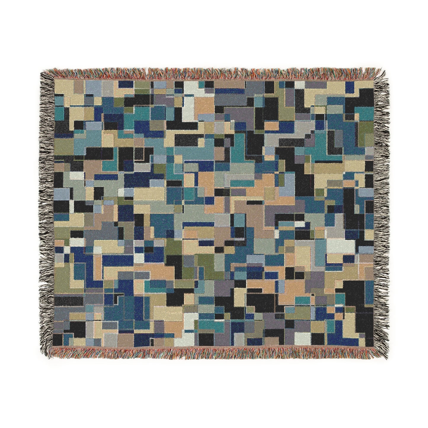 "POLYOMINOES" col. Blue-Green Envy  (multiple sizes)  JHANE BARNES Custom Woven Blanket