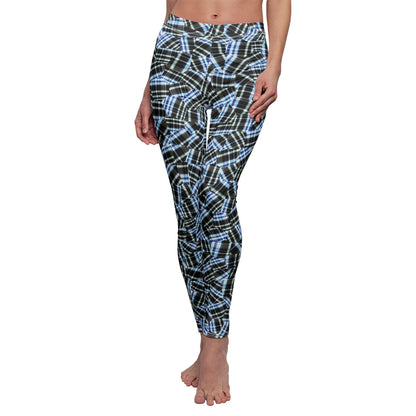 Women's Mid-rise Casual Leggings "GEODESIC" col. Black & Blue