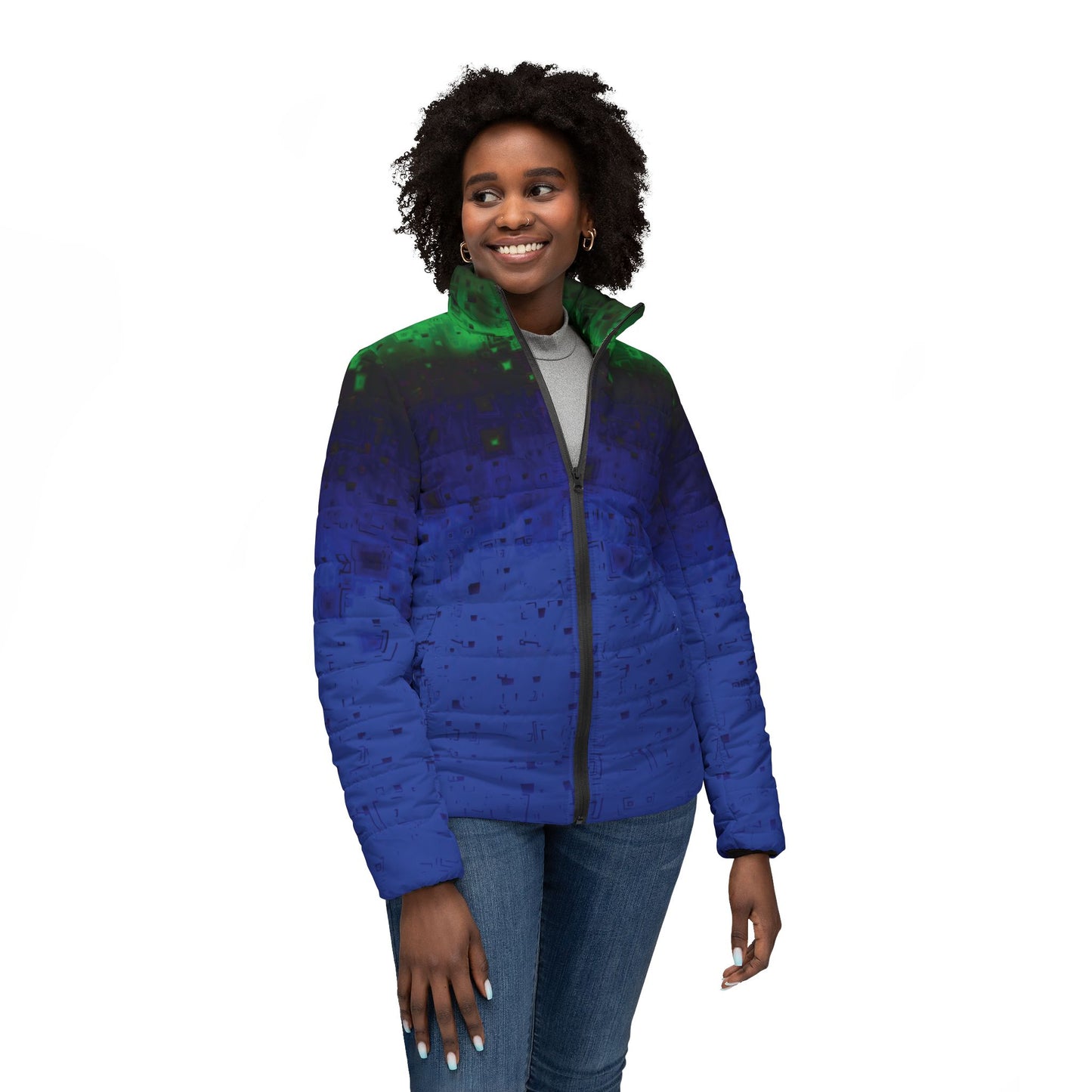 Women’s Puffer Jacket "WARP GATES" Jhane Barnes custom design